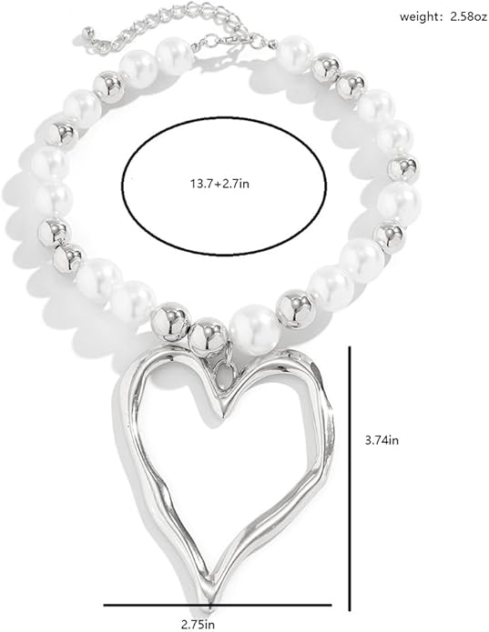 Unique Big Chunky Gold Heart Beads Necklace for Women, Charm Large Thick Hollow Love Heart Pendant Beaded Chain Choker Necklaces Party Y2K Jewelry Gift