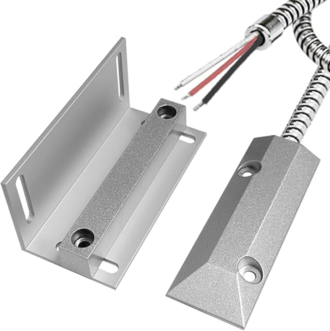 NO&NC 3 Wires Magnetic Garage Door Contacts Heavy Duty Alarm Switch Sensor for Roller Shutter with Adjustable Bracket