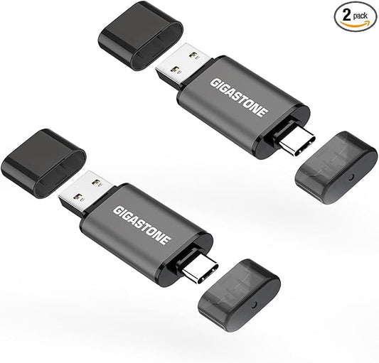 GIGASTONE 512GB Dual Drive (2 Pack) Z40 USB 3.2 Gen 1, 2-in-1 Type-A & Type-C, 100MB/s Ultra Fast, Head Cap Design, Plug & Play for Smartphone/PC/Mac/TV/Car Audio, USB 2.0/3.0/3.1 Compatible