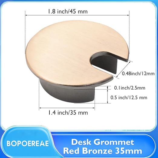 Desk Grommet 1-3/8" (35 mm), Desk Cord Hole Cover, Cable Grommet Metal Zinc Alloy Materilal, Desk Hole Grommet for Office and Home Table Cable, Detachable Cable Cord Organizer (Copper Red 2 Pcs)