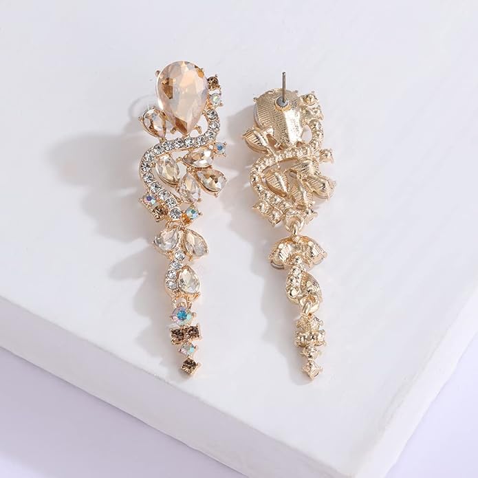 Rhinestone Statement Dangle Earrings Sparkly Crystal Bridal Wedding Earrings for Brides Bridesmaides Chandelier Teardrop Earrings for Women Prom Party