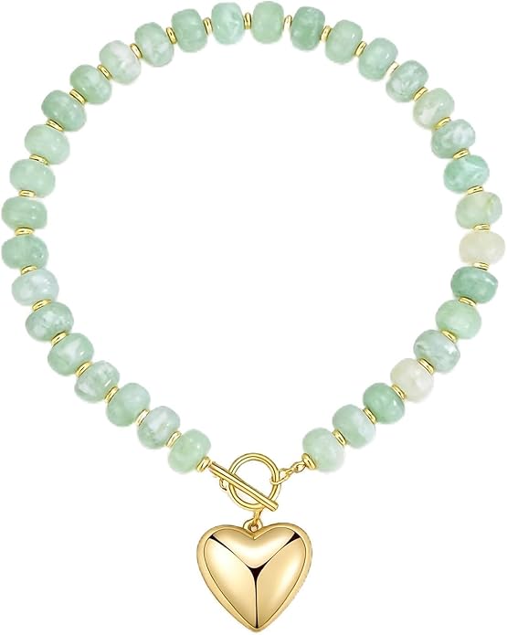 GZQ Chunky Gold Heart Necklace for Women, Acrylic Beaded Chain with Puff Heart Adjustable Clasp, Perfect for Daily Wear Party Date Streetwear Outfits Fashion Jewelry Gift