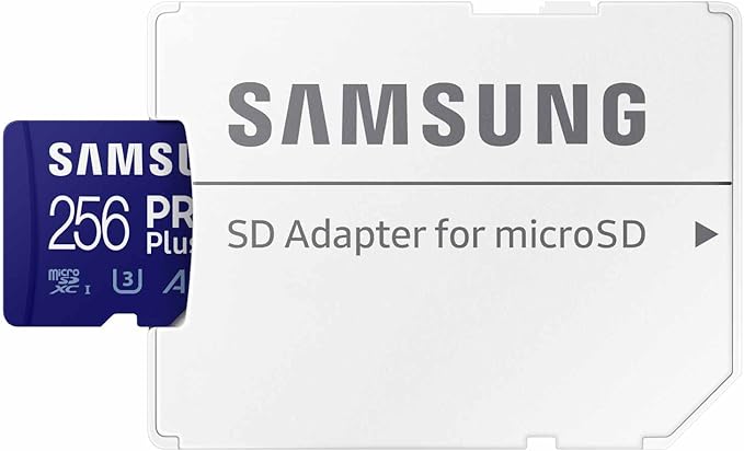 Samsung PRO Plus microSD Memory Card + Adapter, 256GB microSDXC, Up to 180 MB/s, Full HD & 4K UHD, UHS I, C10, U3, V30, A2, for Android Smartphones, Tablets, GoPRO, and DJI Drone (MB MD256SA/AM)