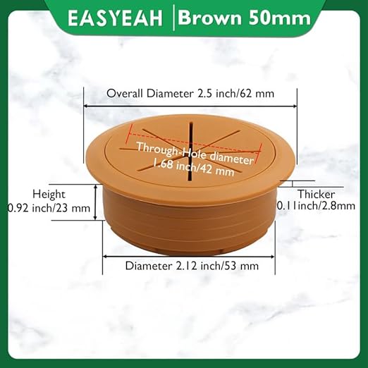 2 Pcs Desk Grommet 2-1/16" / 53 mm, Desk Hole Cover for Cables Brown, Cable Grommet ABS Plastic, Desk Hole Grommet for Home & Office Pc, Detachable Cable Cord Organizer