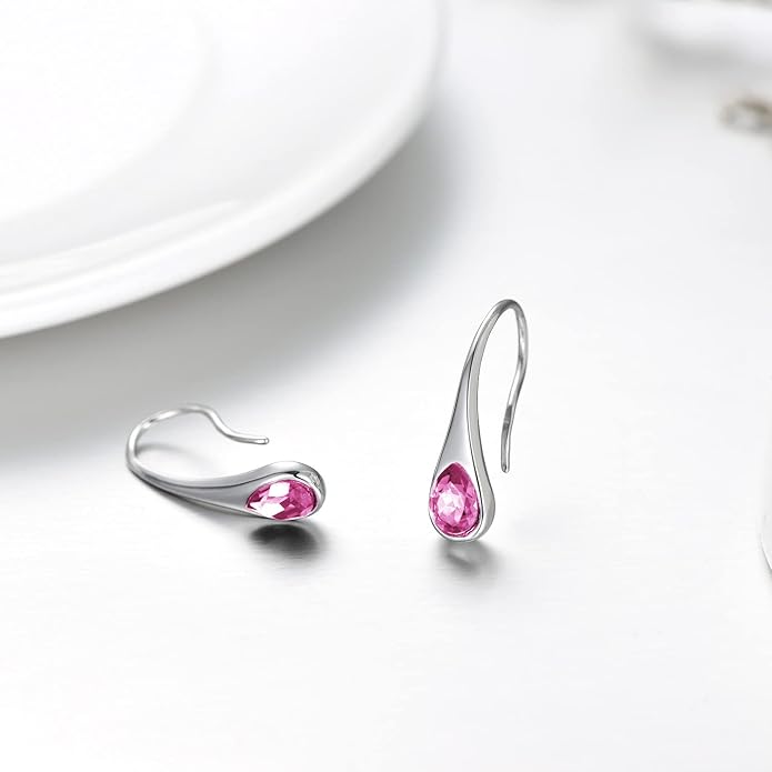 925 Sterling Silver Small Pear-Shaped Modern Style Hook Earrings with Crystals from Austria