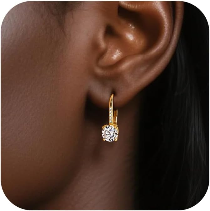 Moissanite Earrings, White Gold Plated Soild Sterling Silver Dangle Earrings 1.0ct-2.0ct D Color Brilliant Round Cut Lab Created Moissanite French Leverback Drop Earring for Women