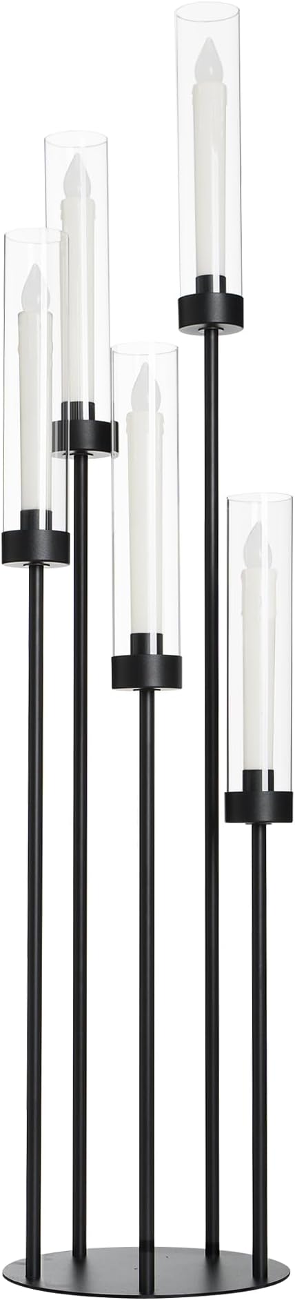 39.8''Matte Black Candle Holder with Acrylic Shades Tall 5 Arm Candelabra Black Table Centerpiece for Wedding Living Dining Room Fireplace Decoration Fit 0.98''LED Taper