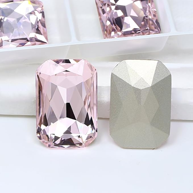 8Pcs Octagon Crystal Pointback Rhinestones,27 * 18.5mm Large Glass Rhinestones Gem Stones for Crafts Dress Shoes Jewelry Making，Pink