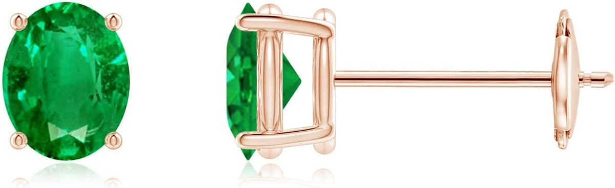 ANGARA Natural Emerald Earrings for Women | Oval Shape Emerald Classic Earrings in 14K Solid Gold/Platinum | May Birthday, Anniversary, Gemstone Jewellery Gift