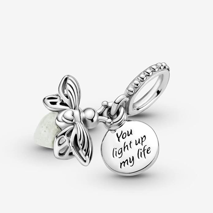 PANDORA Glow-in-the-Dark Firefly Dangle Charm - Compatible Moments Bracelets - Gift for Women - Sterling Silver with Glow-in-the-Dark Glass - with Gift Box