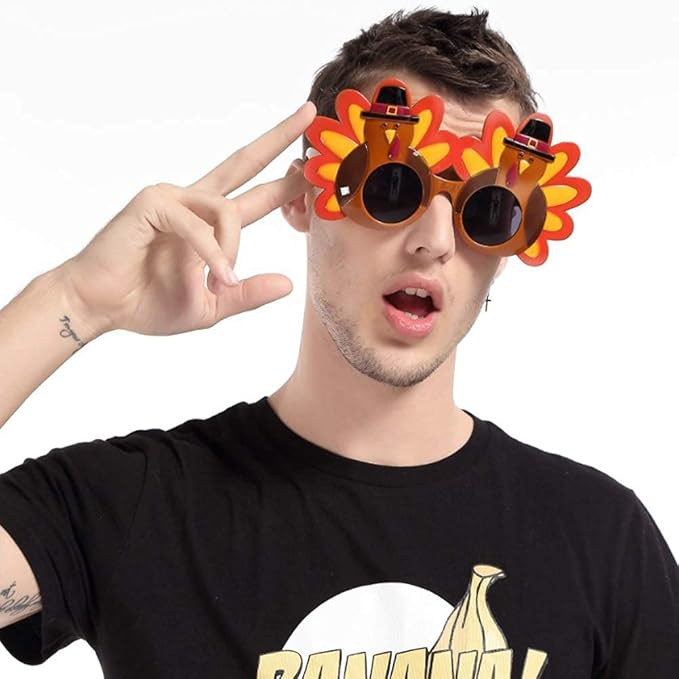 BOLZRA Thanksgiving Turkey Sunglasses Props 2 Pack Cartoon Eyeglasses Autumn Costume Glasses for Thanksgiving Day Party Favor Accessories Creative Decoration