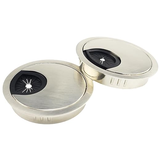 HAHIYO 2Pcs 2.4Inch/60mm Brushed Silver Zinc Alloy Desk Grommet Wire Grommet Cable Management Cord Hole Cover Desk Wire Hole Insert Wire Organizer for Computer Office Home School Equipment Systems