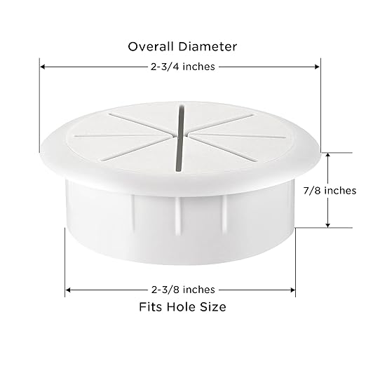 HYCC 2 Pack 2-3/8 Inch Flexible Desk Grommet,Organize Wires and Cables on Office Equipment, Computer Components, Entertainment Systems Effectively - Color: White