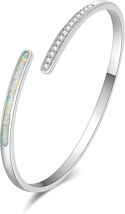 CiNily Womens Cuff Bracelet,Opal Bangle Bracelets Gold Plated Hypoallergenic Ladies Gemstone Open Cuff Bangle Bracelet