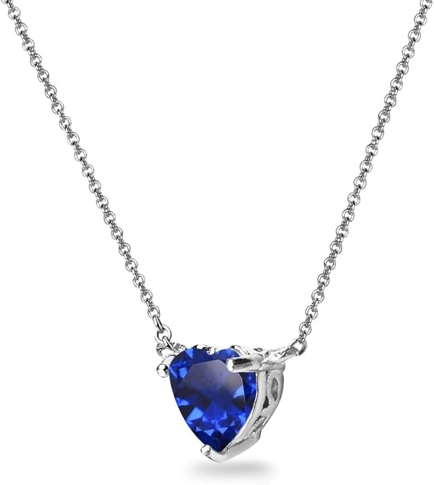 Birthstone Necklace for Women - Genuine or Synthetic Gemstone, 7mm Heart Solitaire, Short Dainty Layered Choker, Silver