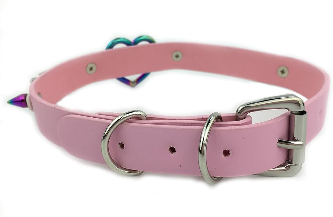 Succuba Handmade Heart Ring Rhinestone Letter Pu Leather Choker Collar Necklace for Women and Men