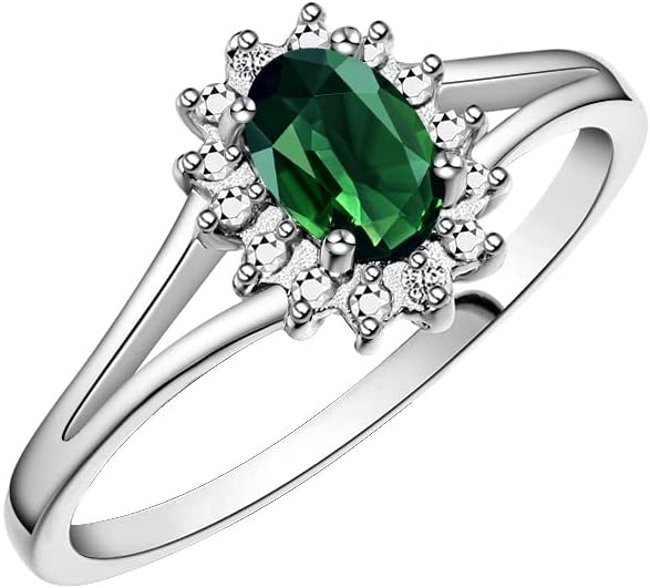 Rylos 14K White Gold Classic Halo Ring: Diamonds, 6X4MM Oval Gemstone - Birthstone Jewelry for Women - Stunning Diamond Gold Ring Sizes 5-10