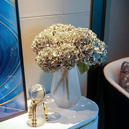 Kimura's Cabin 2Bouquets Fake Hydrangea Flowers Vintage Artificial Silk Flower Bouquets 10Heads for Indoor Home Table Centerpieces Wedding Party Decoration (Mint Green, Pack of 2)
