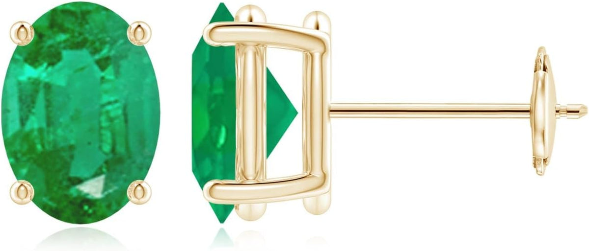 ANGARA Natural Emerald Earrings for Women | Oval Shape Emerald Classic Earrings in 14K Solid Gold/Platinum | May Birthday, Anniversary, Gemstone Jewellery Gift