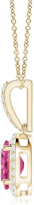 Angara Natural Pink Sapphire Pendant for Women | Vintage Style Oval Pink Sapphire Halo Pendant in 14K Solid Gold/Platinum With 18" Chain | Birthday, Anniversary, Gemstone Jewelry Gift