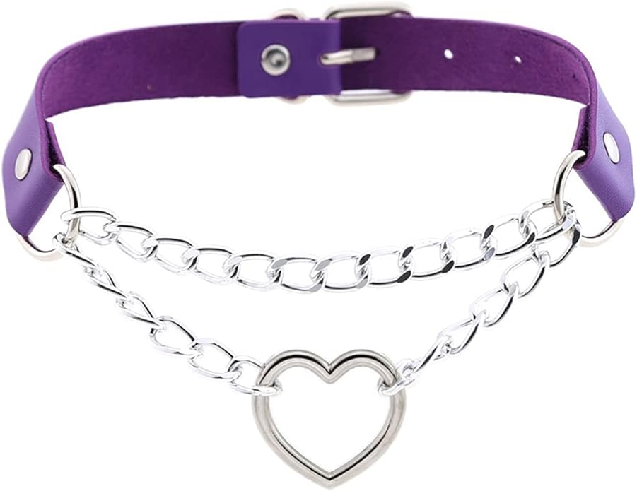 Harajuku Peach Heart Choker Punk Hauling Chain PU Leather Collar Gothic Necklace NightClub Goth Leash Belts