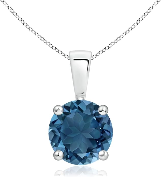 Angara Natural Blue Topaz Solitaire Pendant for Women | Classic Prong-Set Round Blue Topaz Pendant in 14K Solid Gold/Silver/Platinum With 18" Chain | December Birthday, Gemstone Jewelry Gift