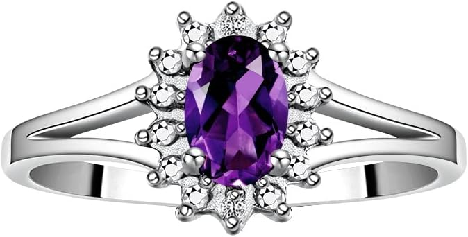 Rylos 14K White Gold Classic Halo Ring: Diamonds, 6X4MM Oval Gemstone - Birthstone Jewelry for Women - Stunning Diamond Gold Ring Sizes 5-10