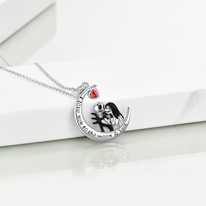 LILALO Nightmare Necklace Sterling Silver Abalone Shell Crystal Jack and Sally Necklace Jack Skellington Skull Jewelry Skull Necklaces for Women