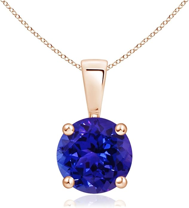 Angara Natural Tanzanite Solitaire Pendant for Women | Round Tanzanite Solitaire Pendant Necklace in 14K Solid Gold/Silver/Platinum With 18" Chain | December Birthday, Gemstone Jewelry Gift