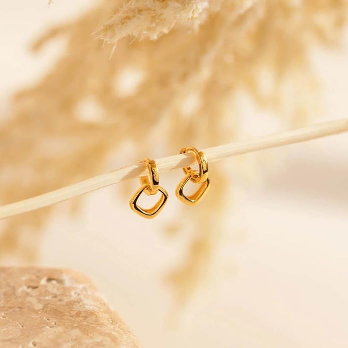 CAITLYNMINIMALIST 18K Gold Sterling Silver Double Link Drop Pave Duo Hoop Huggie Earrings Bold Jewelry for Women