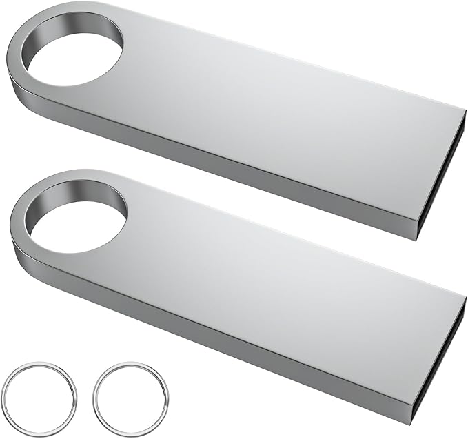 ABLAZE 32GB Flash Drive 2 Pack, Metal USB 2.0 Thumb Drives with Keychains USB Stick Pendrive (Sliver)