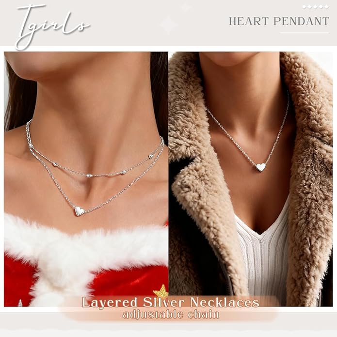 Tgirls Layered Heart Choker Necklace Tiny Puffy Heart Pendant Necklaces Ball Collar Jewelry for Women
