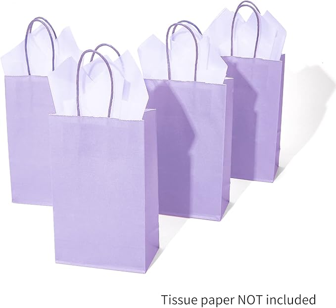 DjinnGlory 100 Pack Small Lavender Purple Paper Gift Bags with Handles Bulk 9''x5.5''x3.15'' for Birthday Wedding Baby Shower Parties Goodies, Purple Business Shopping Bags