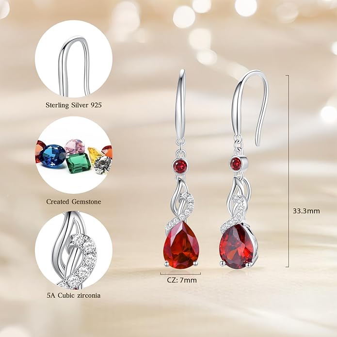 FANCIME Teardrop Dangle Drop Earrings 925 Sterling Silver Pear Gemstone Birthstone Earring Fine Jewelry Birthday Gifts for Women