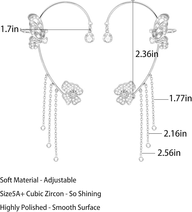 2PCS Butterfly Ear Cuffs Climber Wrap Around Earrings for Women Fairy No Piercing Ear Clip Gold Silver Jewelry Gift