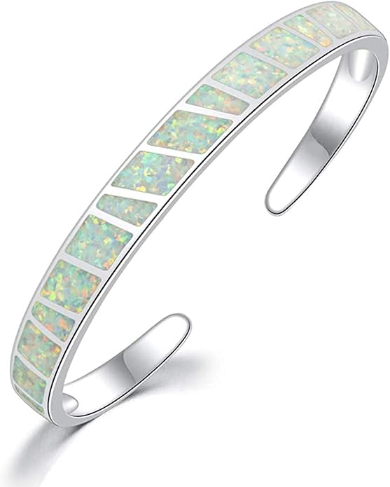 CiNily Womens Cuff Bracelet,Opal Bangle Bracelets Gold Plated Hypoallergenic Ladies Gemstone Open Cuff Bangle Bracelet
