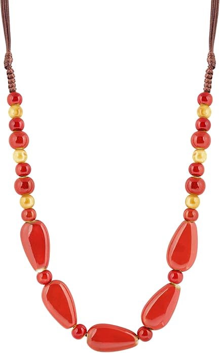 MINACHI Boho Hippie Round Ceramic Beads Strand Necklace, Vintage Bohemian Summer Beach Jewelry Gift for Women