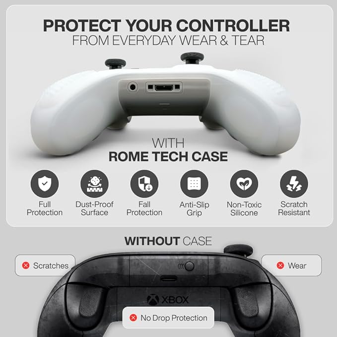 for Xbox Controller Series X/S (2024/2023) Silicone Protective Cover, Soft Skin Xbox Controller Accessories, Anti-Slip Cover with 2 Joystick Caps (White)