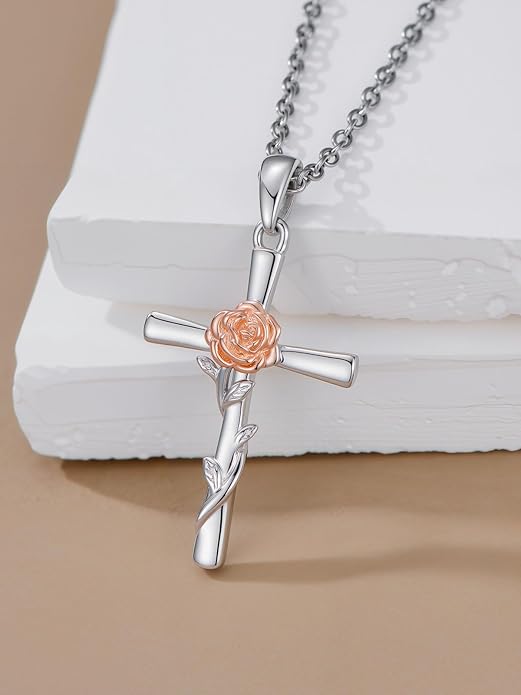Flower Necklace Sunflower/Violet/Daffodil Necklace Sterling Silver Flower Cross Pendant Jewelry Gifts for Women