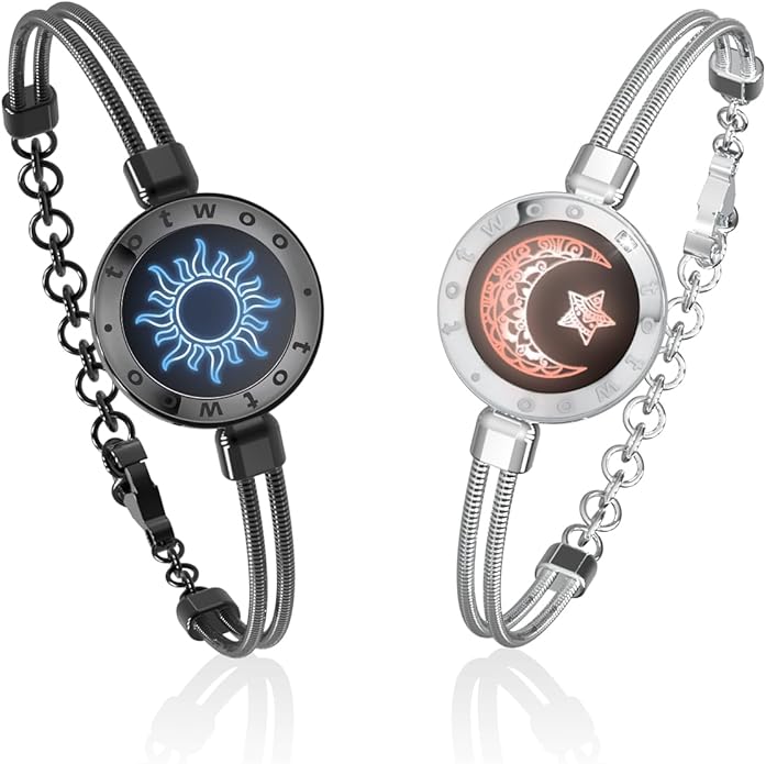 TOTWOO Long Distance Touch Bracelets for Couples, Smart Light & Vibration Love Jewelry, Long Distance Valentines Day Gifts for Him Her Women Men, One-to-One Bluetooth Pairing via App