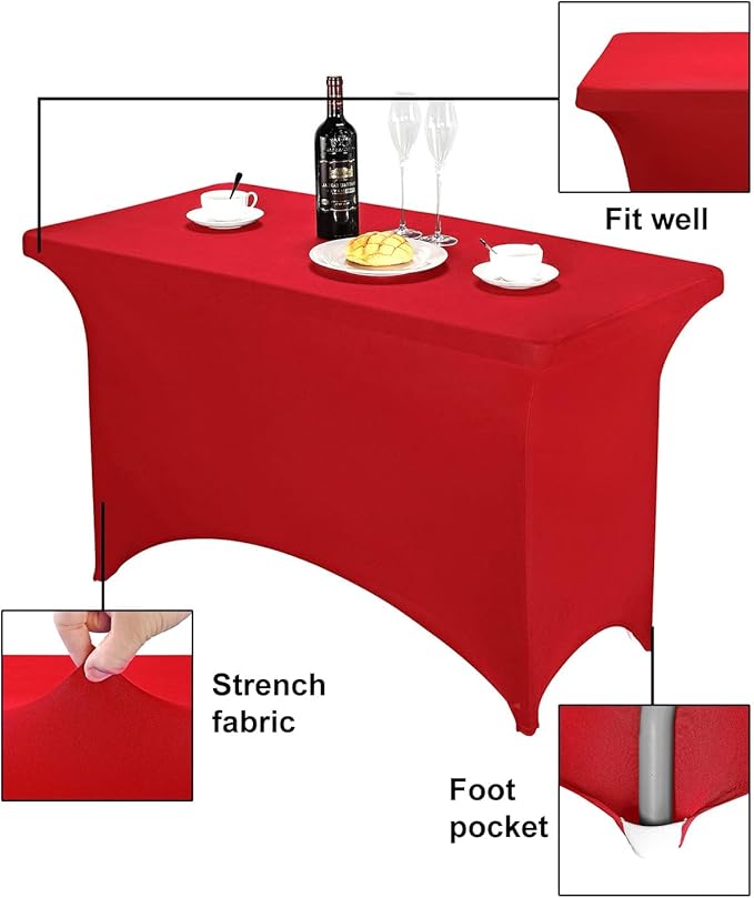 FORLIFE 2Pack Spandex Table Covers，Fitted Tablecloth for Rectangular Tables, Stretch Patio Table Covers, Universal Spandex Table Cover for Wedding, Banquet, Party (4ft, Red)