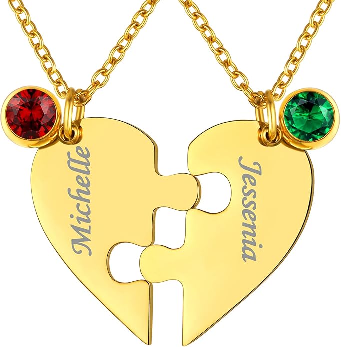 FindChic Personalized Matching BFF Necklace for 2/3/4/5/6 Puzzle Name Heart Pendant Stainless Steel Couple Necklace Set Customized Necklaces for Teen Girls