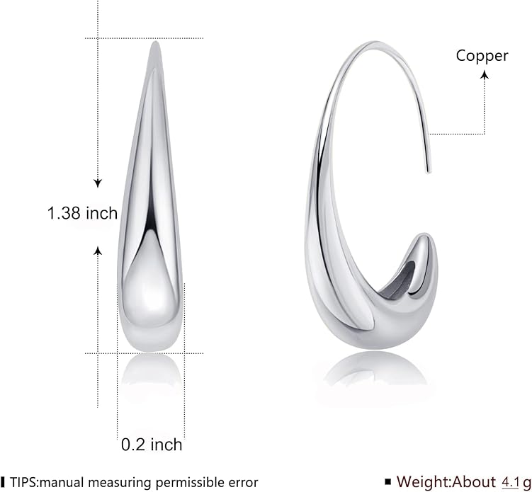 Lightweight Teardrop Hoop Earrings for Women 18k White Gold/Gold Plated Large Oval Hoop Earrings High Polished Statement Hoop Earrings Jewelry Gifts