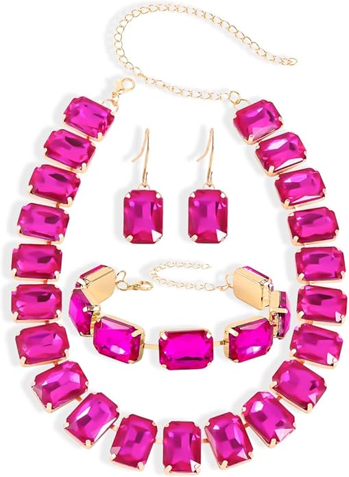 KOSMOS-LI Rectangle Faux Crystal Jewelry Sets Includ Necklace Bracelet Earrings For Women Stocking Stuffers