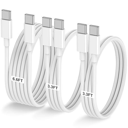 3-Pack [3.3FT+3.3FT+6.6FT] 60W USB C to USB C Cable, Type C to Type C Cable,Fast Charging Cable for iPhone 16 15 Pro Plus Pro Max，for Galaxy S24 S23, for iPad Pro/Air, for MacBook Pro/Air and More