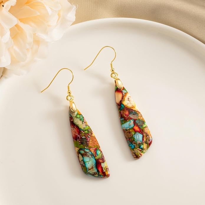 SELOVO Jasper Stone Earrings for Women Trendy Dangle Earrings Fishhook Drop Earrings