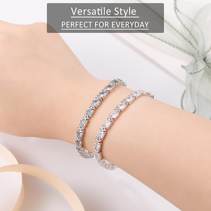 Birthstone Tennis Bracelets for Women, 925 Sterling Silver Heart Shaped Celtic Trinity Knot, 7 Inch Charm Trendy Hypoallergenic Anniversary Birthday Gifts for Her