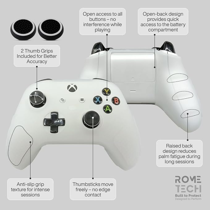 for Xbox Controller Series X/S (2024/2023) Silicone Protective Cover, Soft Skin Xbox Controller Accessories, Anti-Slip Cover with 2 Joystick Caps (White)