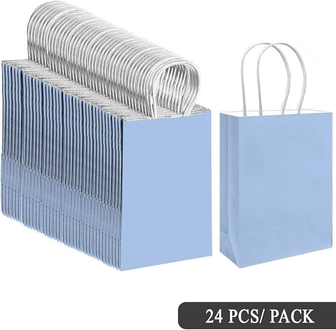 qiqee 30PCS Medium Gift Bag with Handles Bulk 11"x5"x8" Gift Bags Light Blue Bags Multiple Uses (Medium Size)