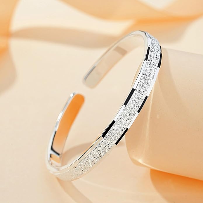 Chunky Bangle Bracelet for Women 925 Sterling Silver Bracelets Handmade Cuff Bangle Bracelets Adjustable Jewelry Fashion Simple Open Bangles